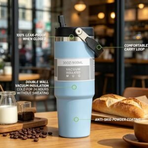 30oz Insulated Stainless Steel Tumbler with Handle | Vacuum Travel Water Bottle